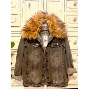Buddy Love Fur Collar Black Denim Jacket